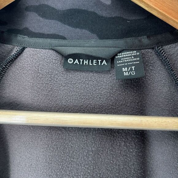 Athleta Triumph Camo Full Zip Sweater Track Jacket Black Medium Tall - Picture 3 of 5